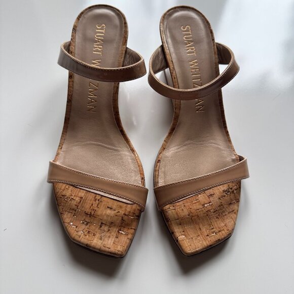 Stuart Weitzman Cork Wedge Slides Beige Nude Size 8 - Picture 1 of 5